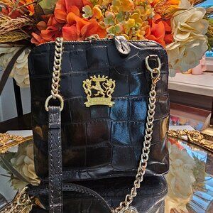 PRATESI Firenze Italian Genuine Leather Croc Embossed Crossbody Purse Bag Purple